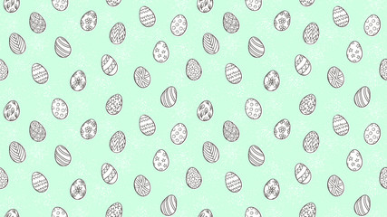 Easter eggs pattern. Spring holiday symbols. Egg sketch. Holiday decoration. Kids drawing. Easter ornament. Retro style. Vector background.