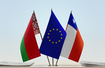 Flags of Belarus European Union and Chile