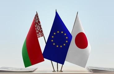 Flags of Belarus European Union and Japan