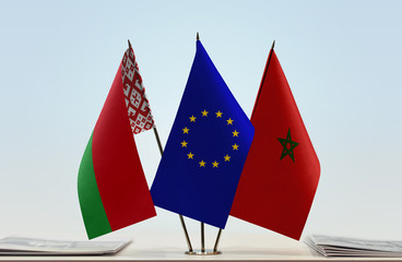 Flags of Belarus European Union and Morocco