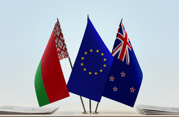 Flags of Belarus European Union and New Zealand