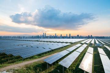 solar panels with cityscape of singapore