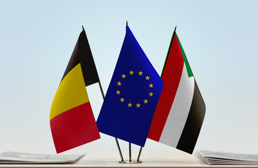 Flags of Belgium European Union and Sudan
