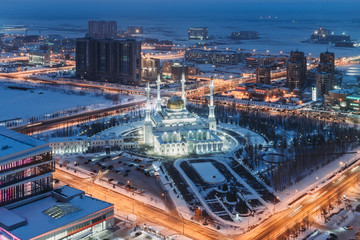 Fototapeta na wymiar Evening view from the top on the mosque of Nur Astana, Kazakhstan