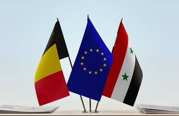 Flags of Belgium European Union and Syria