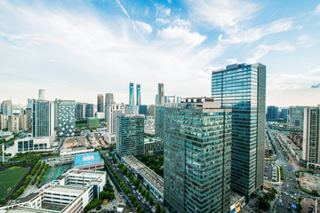 Shanghai skyline and cityscape at sunset