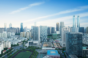 Fototapeta na wymiar cityscape and skyline of shanghai from empty urban road