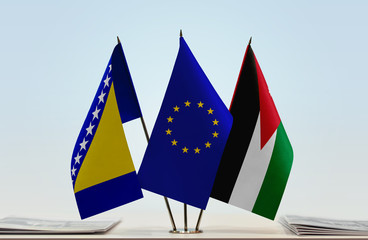 Flags of Bosnia and Herzegovina European Union and Jordan