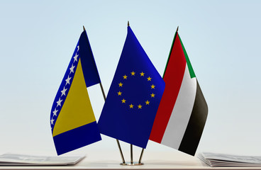 Flags of Bosnia and Herzegovina European Union and Sudan