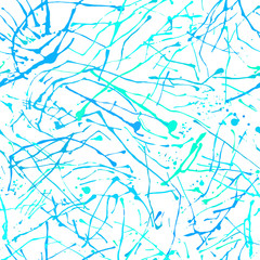 Vector ink brush strokes and splashes seamless pattern.