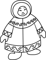 Coloring page. Eskimo in national clothes