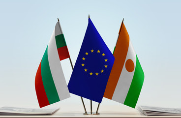 Flags of Bulgaria European Union and Niger