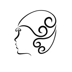 A young lady with a hairdo, black curls, profile