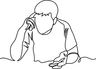 the man is talking on the phone. linear drawing