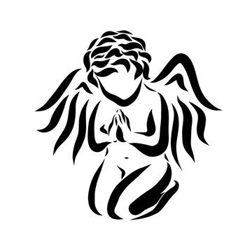 A small angel praying, with black lines