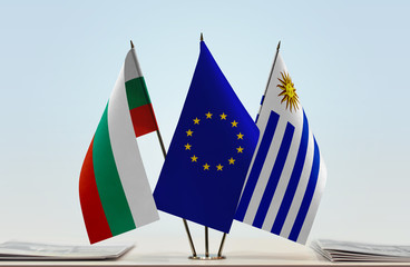 Flags of Bulgaria European Union and Uruguay