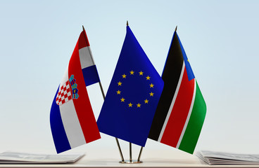 Flags of Croatia European Union and South Sudan