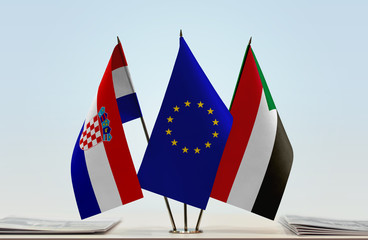 Flags of Croatia European Union and Sudan