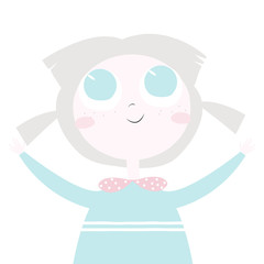 Cute little girl with big blue eyes. Vector hand drawn illustration.