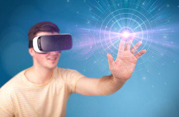 Man wearing virtual reality goggles