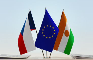 Obraz premium Flags of Czech Republic European Union and Niger