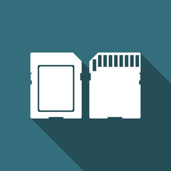 SD card icon isolated with long shadow. Memory card. Adapter icon. Flat design. Vector Illustration