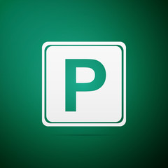 Parking sign icon isolated on green background. Street road sign. Flat design. Vector Illustration