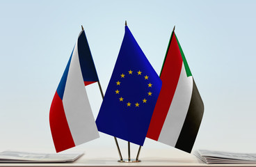 Flags of Czech Republic European Union and Sudan