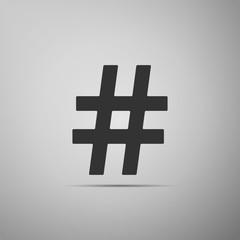 Hashtag icon isolated on grey background. Social media symbol. Modern UI website navigation. Flat design. Vector Illustration