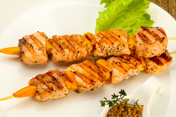 Grilled salmon skewer