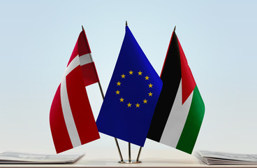 Flags of Kingdom of Denmark European Union and Jordan