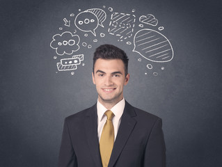 Businessman with speech bubbles