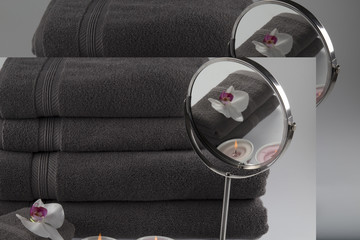 spa concept. gray towel on the white background 