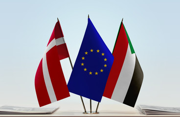 Flags of Kingdom of Denmark European Union and Sudan