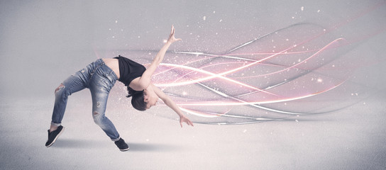 Funky urban dancer with glowing lines