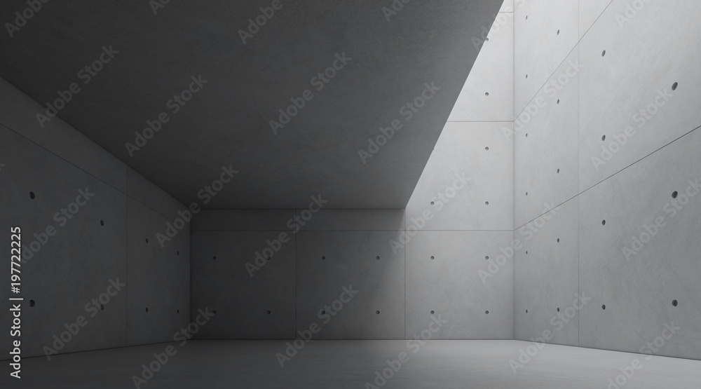 Aufkleber Abstract of architecture space with rhythm of concrete block and light and shadow of the sun,3D render