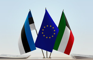 Flags of Estonia European Union and Kuwait