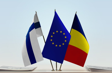 Flags of Finland European Union and Chad