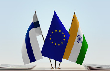 Flags of Finland European Union and India