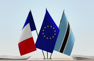 Flags of France European Union and Botswana