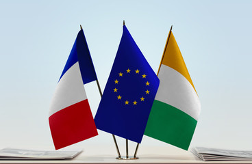 Flags of France European Union and Ivory Coast