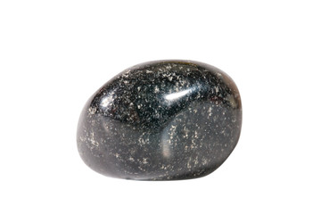 Macro shooting of natural gemstone. Raw mineral agate, India. Isolated object on a white background.