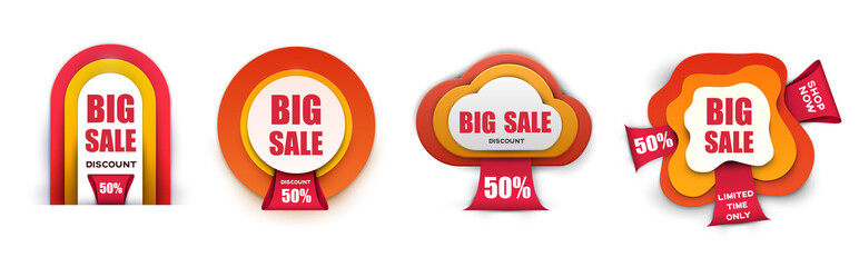 Set of branding design promotion banner, badge, label or sticker isolated on white background. Vector illustration.