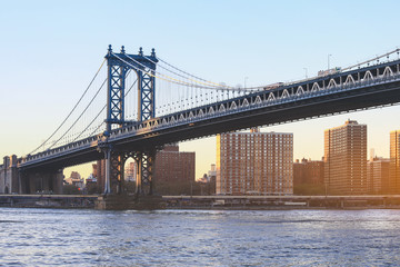 Manhattan bridge at sunset, New York City