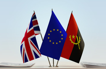Flags of Great Britain European Union and Angola