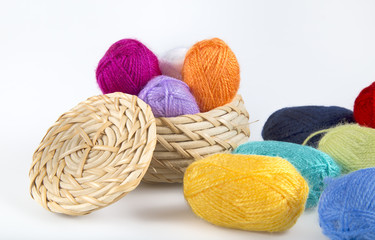  colored wool yarn in basket