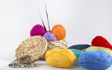  colored wool yarn in basket