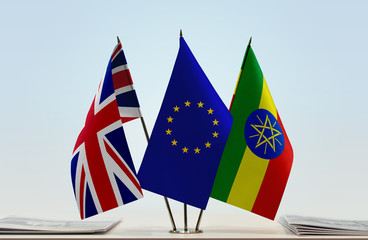 Flags of Great Britain European Union and Ethiopia