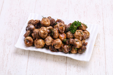 Pickled mushrooms in the bowl