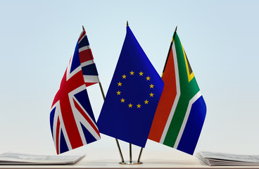 Flags of Great Britain European Union and Republic of South Africa